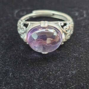 S925 Sterling Silver Natural Amethyst Stone Ring